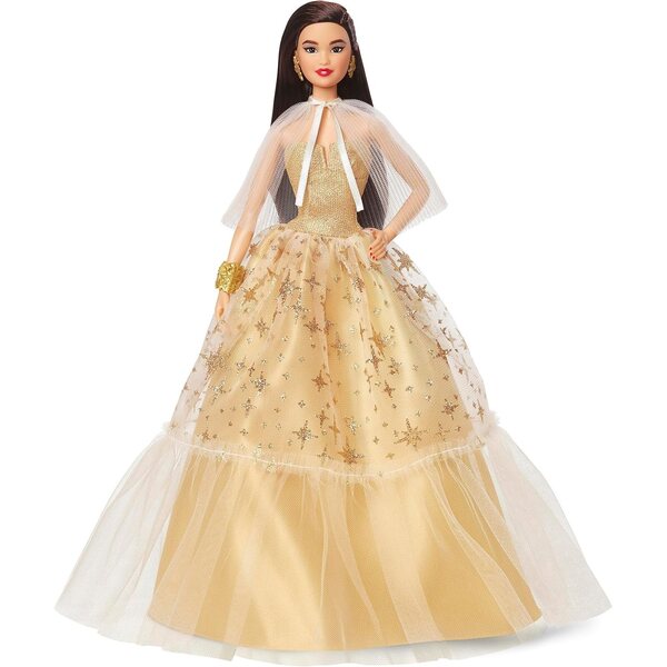 Barbie Holiday 2023 im eleganten goldenen Kleid, 35-jährige Jubiläumsausgabe