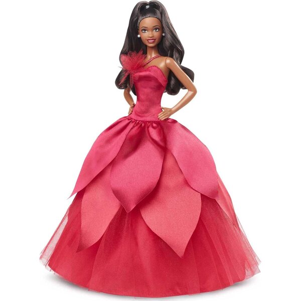 Barbie 2022 Holiday Doll in rotem Kleid mit Details, die von Osterblüten inspiriert sind