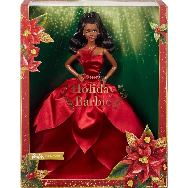 Barbie 2022 Holiday Doll in rotem Kleid mit Details, die von Osterblüten inspiriert sind