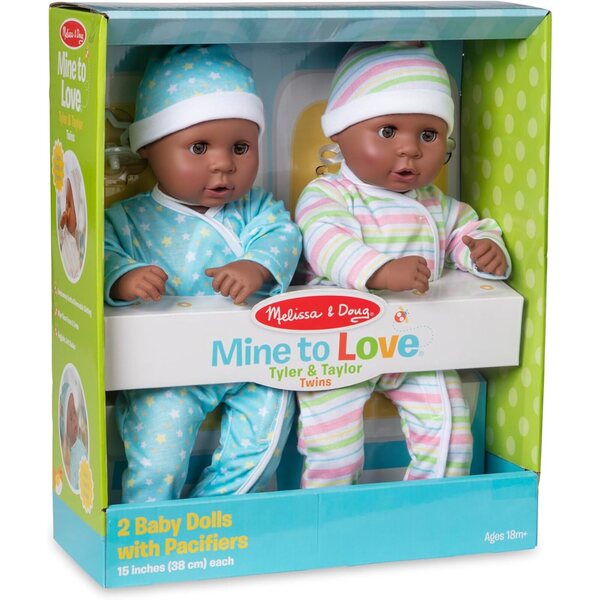 Melissa & Doug Mine to Love Gemelli Tyler & Taylor Bambole 15” Pelle Scura con Vestitini