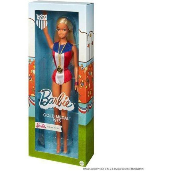 Barbie 1975 Goldmedaillen-Puppen-Reproduktion mit Olympiamedaille und Echtheitszertifikat