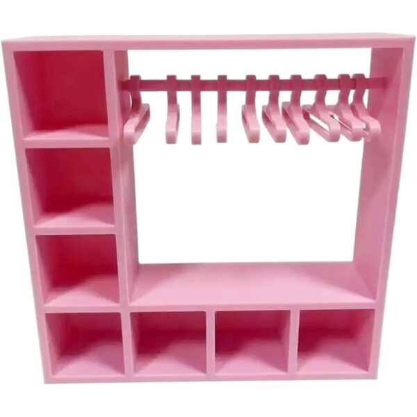 Armadio per Bambole in plastica con grucce e asta Organizzatore salvaspazio 6x6x1,5 cm