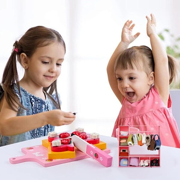Armadio per Bambole in plastica con grucce e asta Organizzatore salvaspazio 6x6x1,5 cm