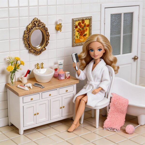 DIYDEC Casa delle bambole Bagno Set in legno 1:12 - Mobili per dollhouse