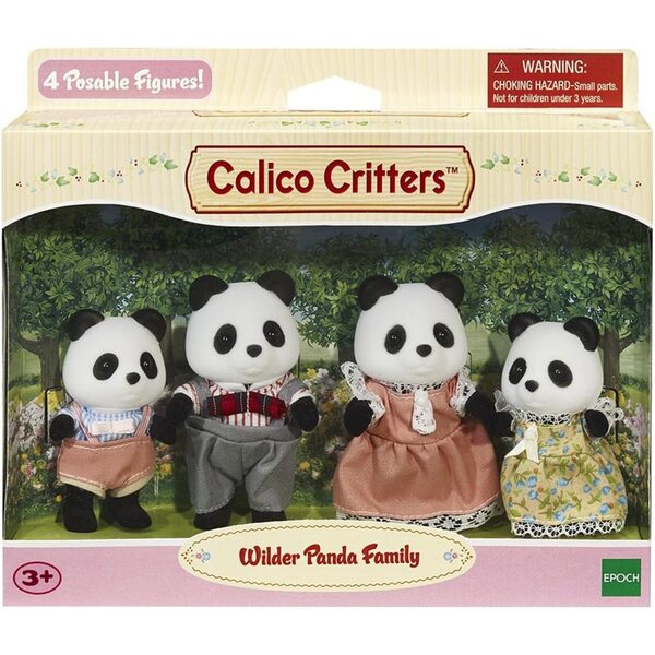 Pandabear Family Wild Calico Critters mit detaillierter Kleidung und Gelenken