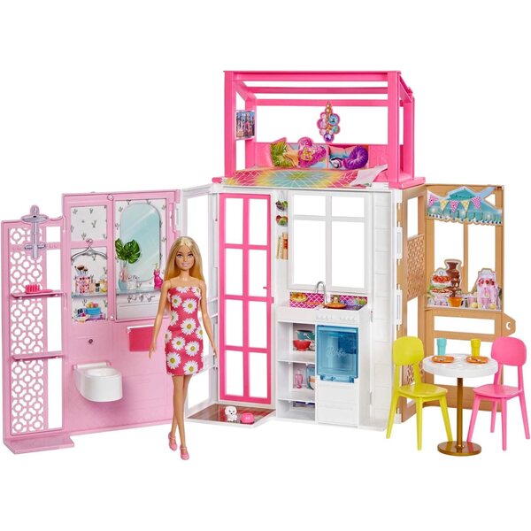 Casa delle Bambole Barbie con 4 Aree di Gioco, Arredamento Completo e Accessori
