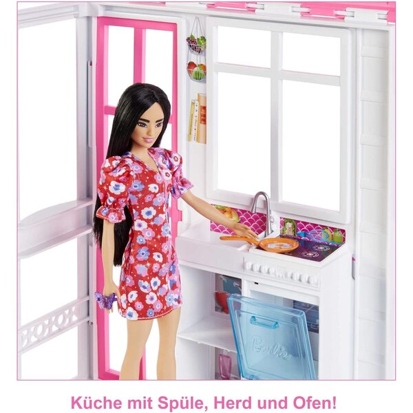 Casa delle Bambole Barbie con 4 Aree di Gioco, Arredamento Completo e Accessori