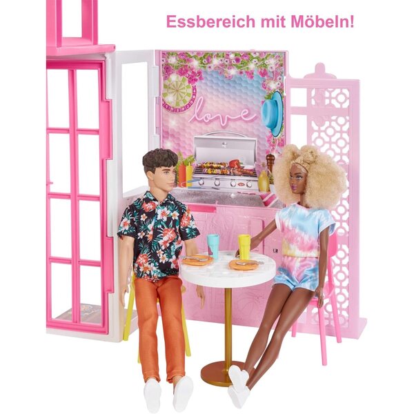 Casa delle Bambole Barbie con 4 Aree di Gioco, Arredamento Completo e Accessori