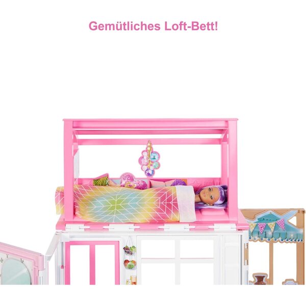 Casa delle Bambole Barbie con 4 Aree di Gioco, Arredamento Completo e Accessori