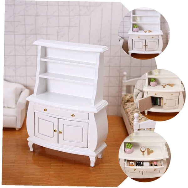 ERINGOGO Mini Libreria in Legno Bianca per Casa delle Bambole - Mobile Elegante 15,5x11x4 cm