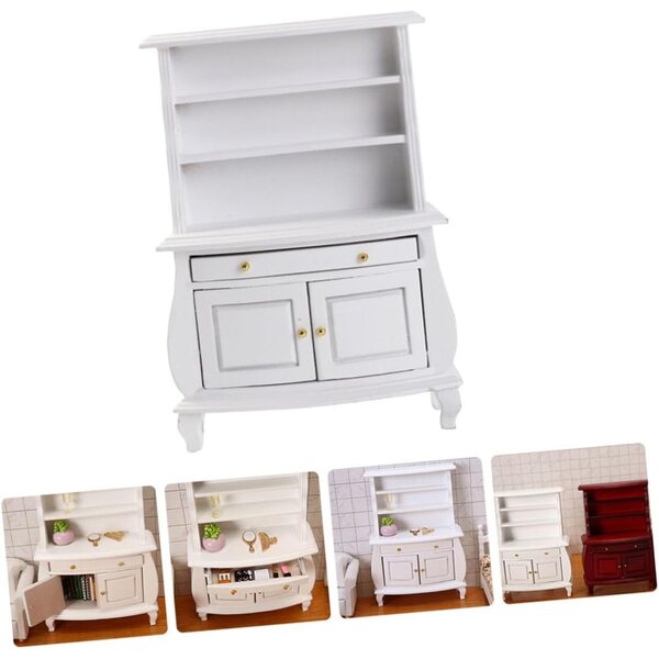 ERINGOGO Mini Libreria in Legno Bianca per Casa delle Bambole - Mobile Elegante 15,5x11x4 cm
