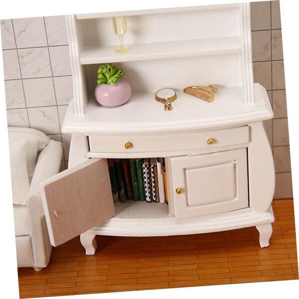 ERINGOGO Mini Libreria in Legno Bianca per Casa delle Bambole - Mobile Elegante 15,5x11x4 cm