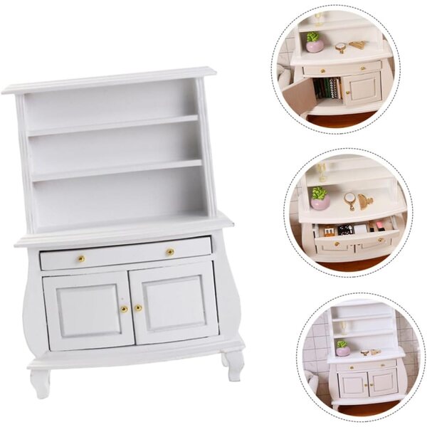 ERINGOGO Mini Libreria in Legno Bianca per Casa delle Bambole - Mobile Elegante 15,5x11x4 cm