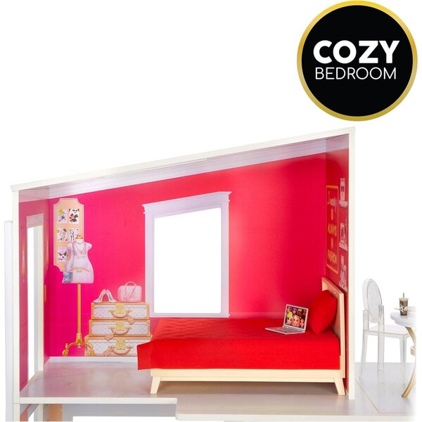 Rainbow High Townhouse: Casa delle bambole in legno a 3 piani con 5 camere colorate e ascensore