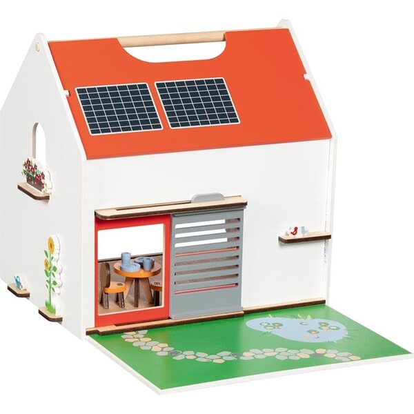 goki CityLife tragbares Puppenhaus aus Holz mit 54 Teilen, komplett mit Möbeln und Puppen