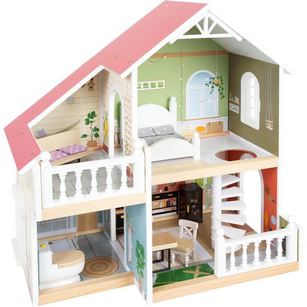 small Foot casa delle bambole in legno con terrazza e mobili, per bambini da 3 anni