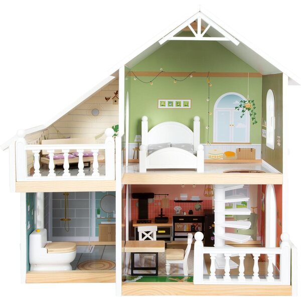 small Foot casa delle bambole in legno con terrazza e mobili, per bambini da 3 anni