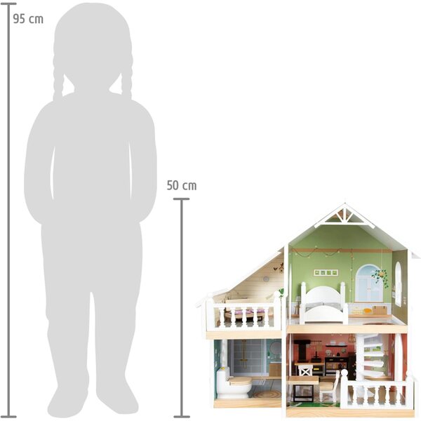 small Foot casa delle bambole in legno con terrazza e mobili, per bambini da 3 anni