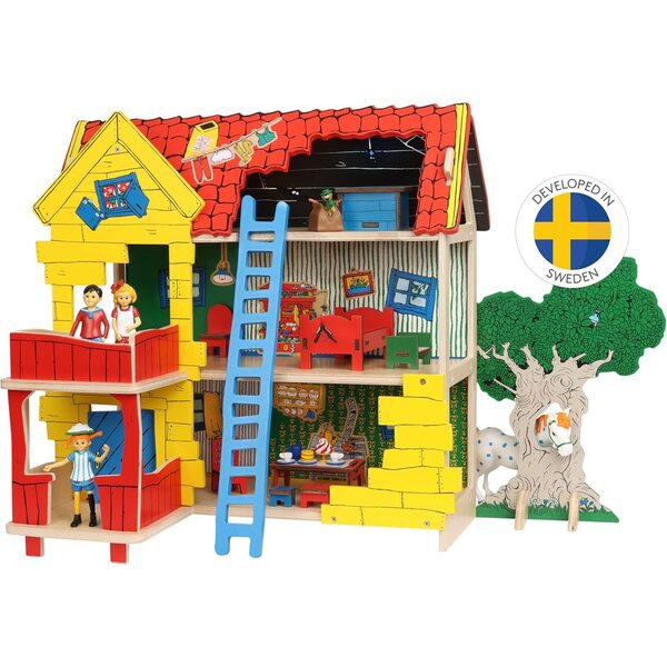 Pippi Langstrumpf Casa delle Bambole in Legno 2 Piani – Kit da Montare per Bambini 3+
