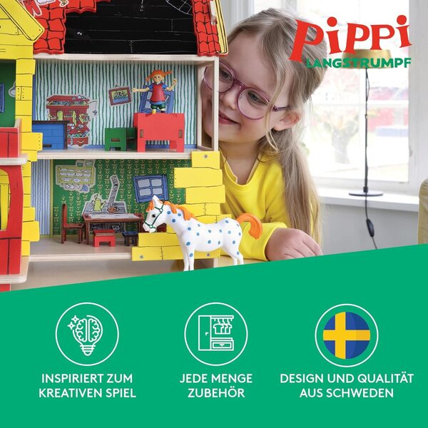 Pippi Langstrumpf Casa delle Bambole in Legno 2 Piani – Kit da Montare per Bambini 3+
