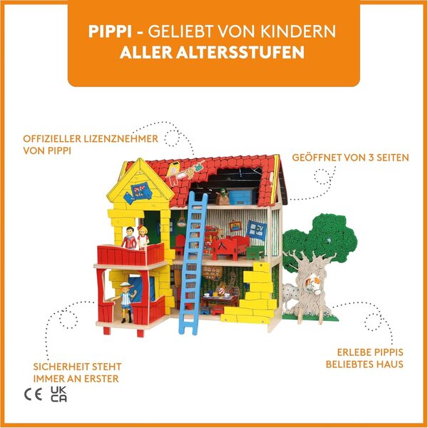 Pippi Langstrumpf Casa delle Bambole in Legno 2 Piani – Kit da Montare per Bambini 3+