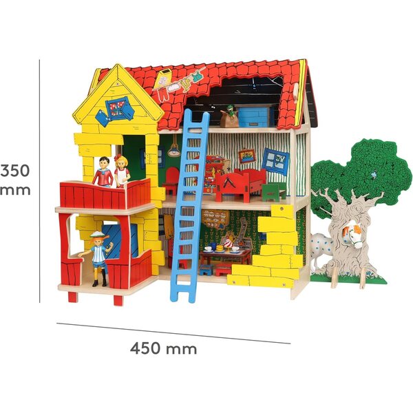 Pippi Langstrumpf Casa delle Bambole in Legno 2 Piani – Kit da Montare per Bambini 3+