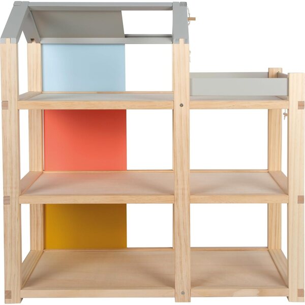 Grande casa delle bambole in legno naturale small Foot 3 piani con mobili e terrazza