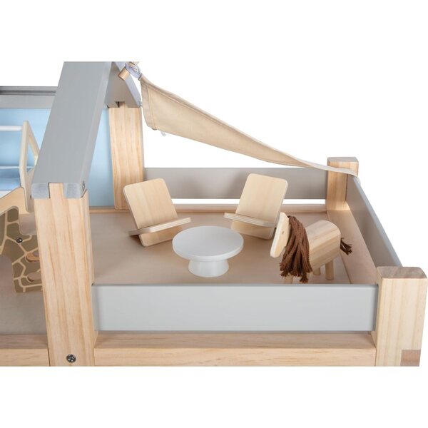 Grande casa delle bambole in legno naturale small Foot 3 piani con mobili e terrazza