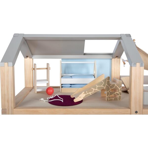 Grande casa delle bambole in legno naturale small Foot 3 piani con mobili e terrazza