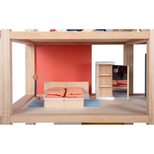 Grande casa delle bambole in legno naturale small Foot 3 piani con mobili e terrazza