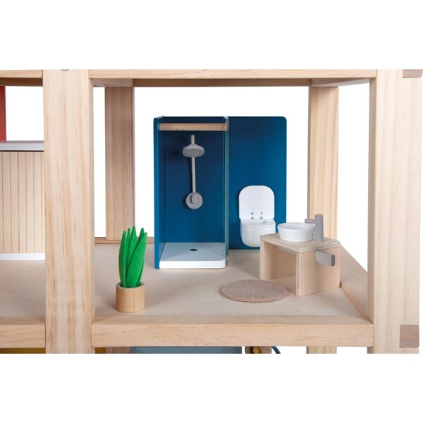Grande casa delle bambole in legno naturale small Foot 3 piani con mobili e terrazza