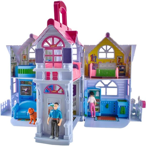 Set casa delle bambole Portatile con Mobili e Gioco Didattico per Bambine da 3 Anni