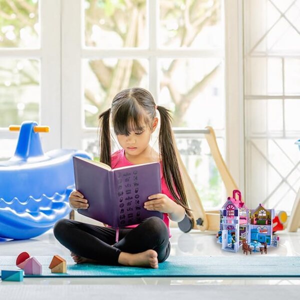 Set casa delle bambole Portatile con Mobili e Gioco Didattico per Bambine da 3 Anni