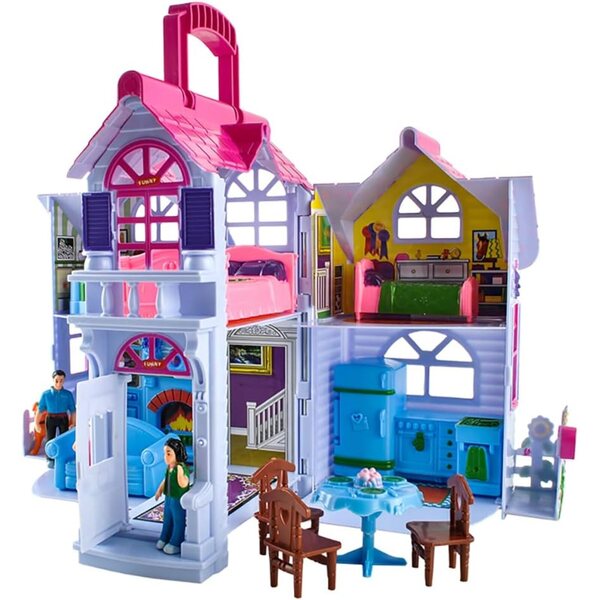 Set casa delle bambole Portatile con Mobili e Gioco Didattico per Bambine da 3 Anni