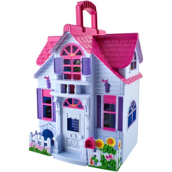 Set casa delle bambole Portatile con Mobili e Gioco Didattico per Bambine da 3 Anni
