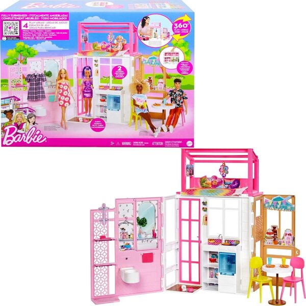 Casa Barbie con 4 Aree Gioco, Mobili Completi, Doppio Piano e Accessori
