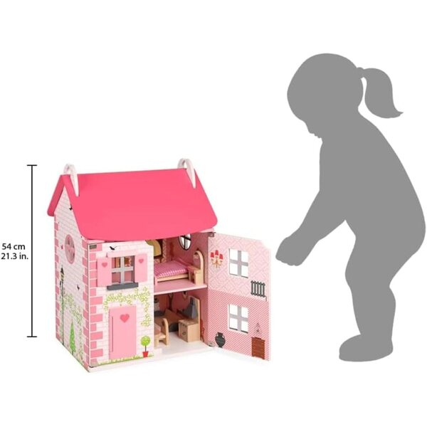 Casa delle Bambole in Legno Janod Mademoiselle 3 Piani con 11 Accessori Rosa