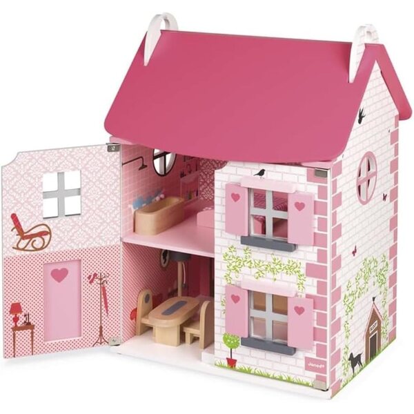 Casa delle Bambole in Legno Janod Mademoiselle 3 Piani con 11 Accessori Rosa