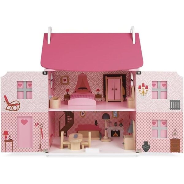Casa delle Bambole in Legno Janod Mademoiselle 3 Piani con 11 Accessori Rosa