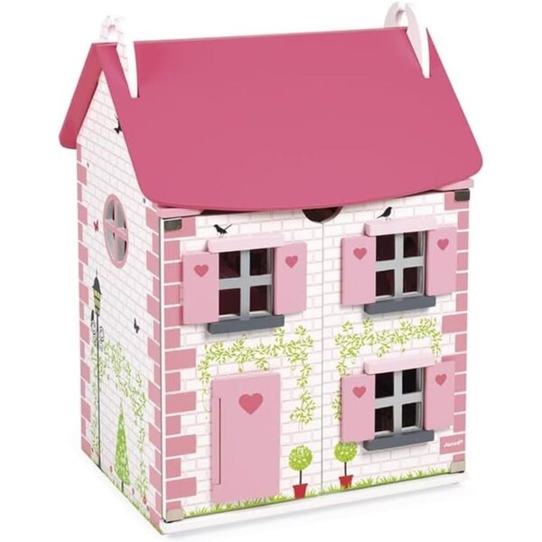 Casa delle Bambole in Legno Janod Mademoiselle 3 Piani con 11 Accessori Rosa