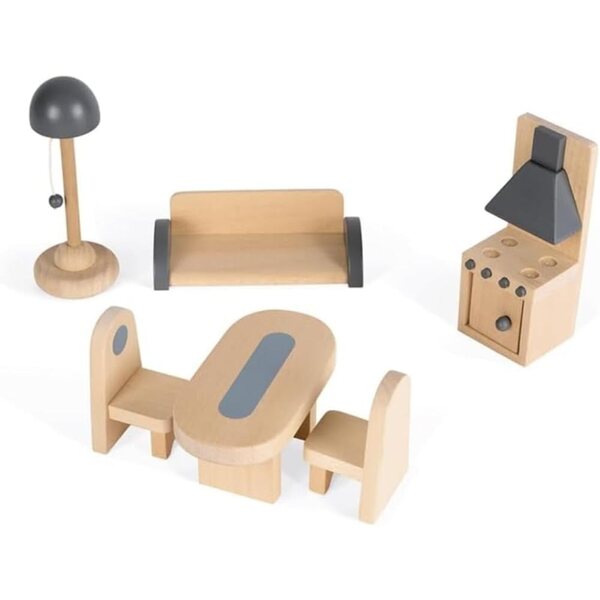 Casa delle Bambole in Legno Janod Mademoiselle 3 Piani con 11 Accessori Rosa