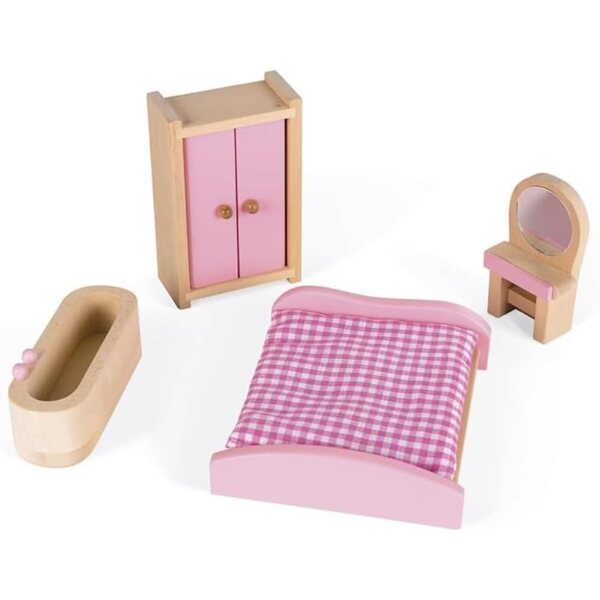 Casa delle Bambole in Legno Janod Mademoiselle 3 Piani con 11 Accessori Rosa
