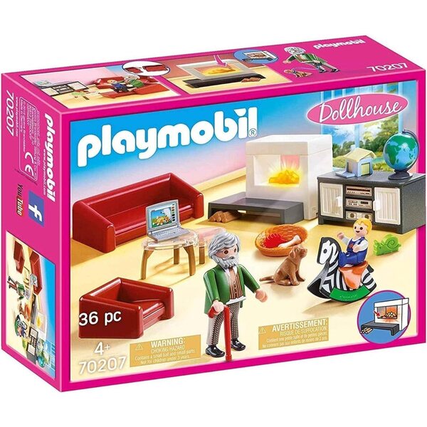 PLAYMOBIL Dollhouse 70205 Grande Casa delle Bambole e 70207 Salotto Accogliente con Luci