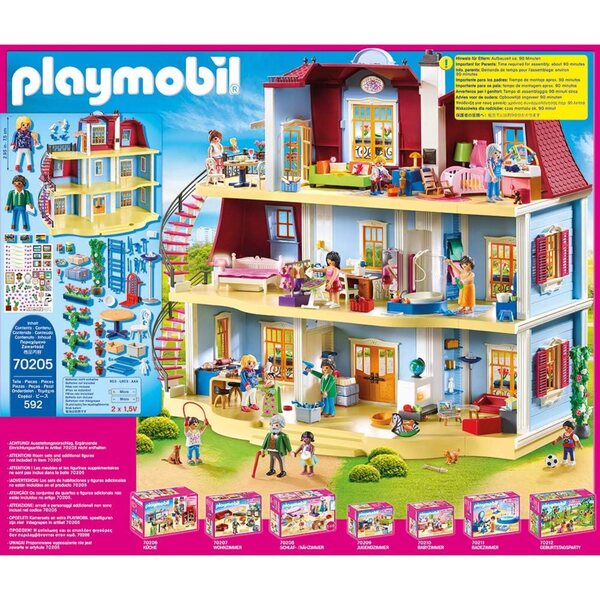 PLAYMOBIL Dollhouse 70205 Grande Casa delle Bambole e 70207 Salotto Accogliente con Luci