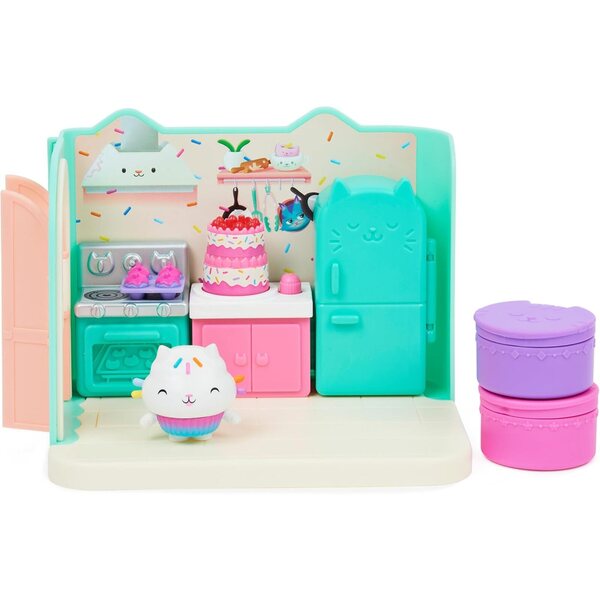 Gabby's Dollhouse Deluxe-Zimmer: Backküche mit Cakey- und Primp- und Pamper-MerCat-Badezimmer für Kinder ab 3 Jahren