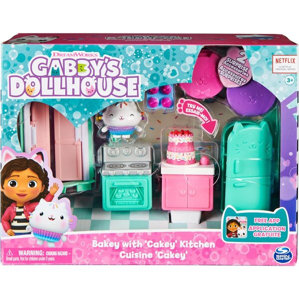 Gabby's Dollhouse Deluxe-Zimmer: Backküche mit Cakey- und Primp- und Pamper-MerCat-Badezimmer für Kinder ab 3 Jahren