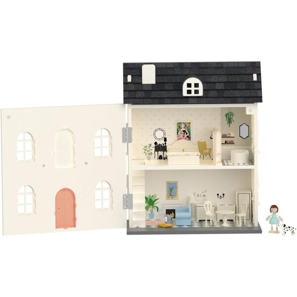 Classic World 3-stöckiges Vintage-Puppenhaus aus Holz mit Möbeln und Zubehör