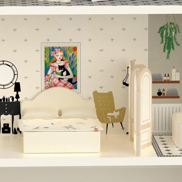Casa delle bambole in legno vintage Classic World 3 piani con mobili e accessori