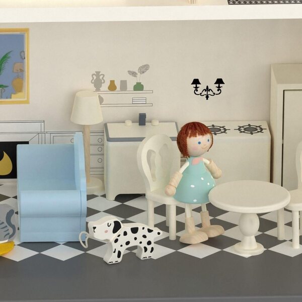 Casa delle bambole in legno vintage Classic World 3 piani con mobili e accessori