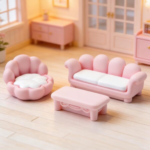 Miniatur-Wohnzimmer- und Schlafsofa-Set aus Kunstharz für Puppenhäuser und kreative Hobbys